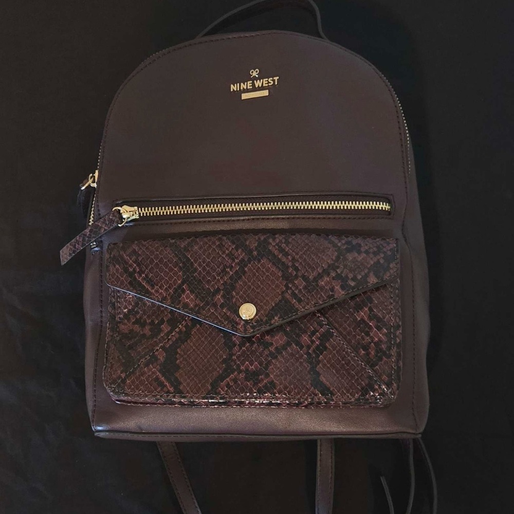 Nine West Brown Leather Backpack with Vintage Embossed Design